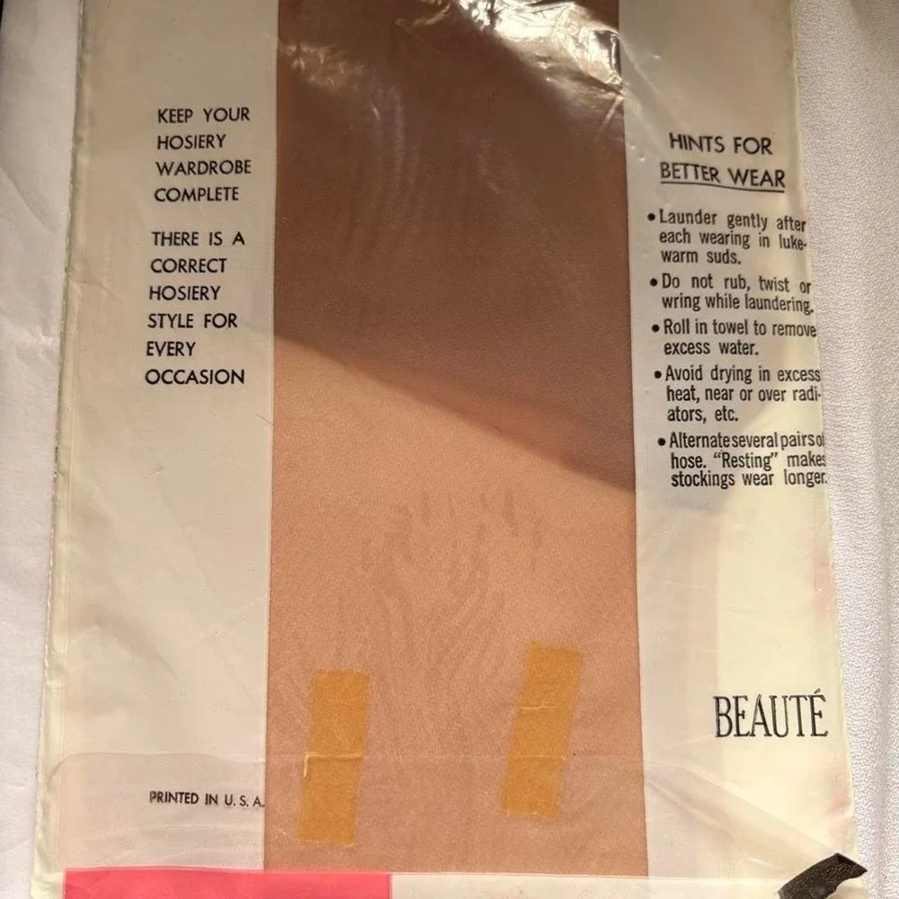Vintage 1960s Beute nylon seamless mesh stockings in tan pantyhose